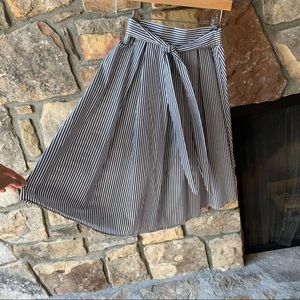 Preppy Striped Midi Skirt with Belt